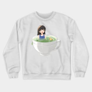 Cute Kawaii Anime Girl Is Bathing In Green Tea Cup Crewneck Sweatshirt